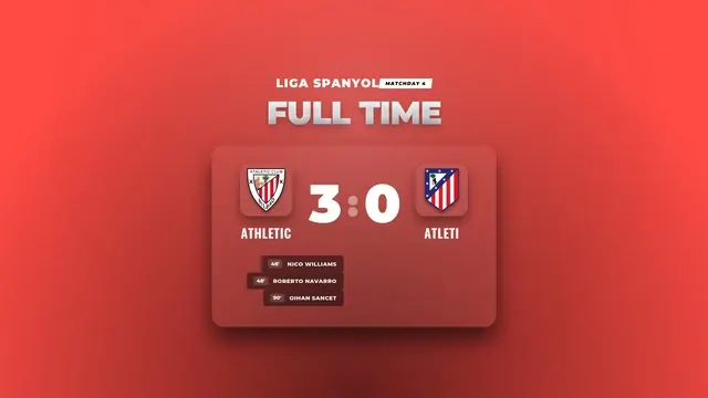 Hasil Liga Spanyol, Athletic Tumbangkan Atleti 3-0 di San Mamés